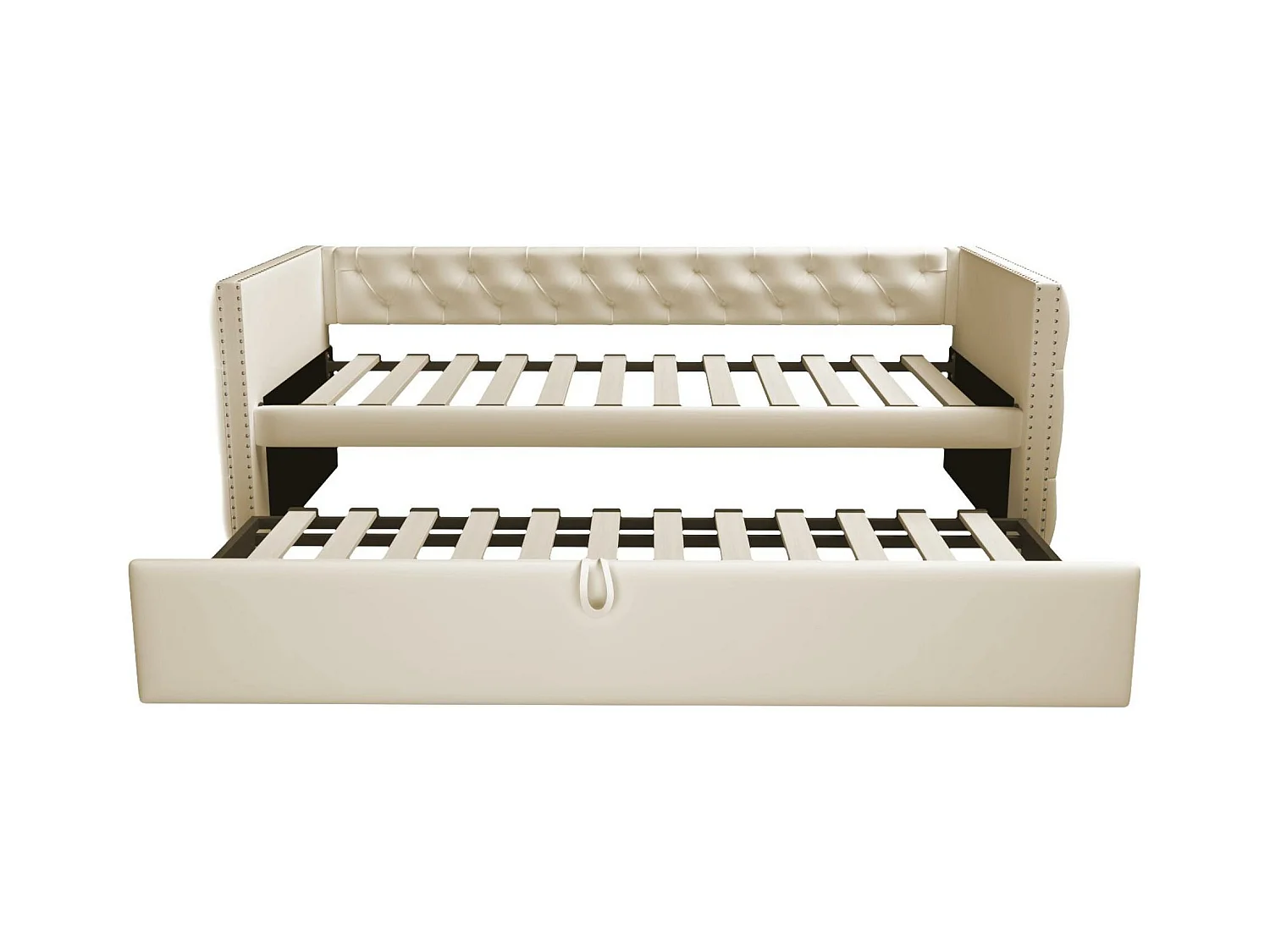 Letto estraibile imbottito in velluto - 90/180x200 cm - con rete a doghe - Beige