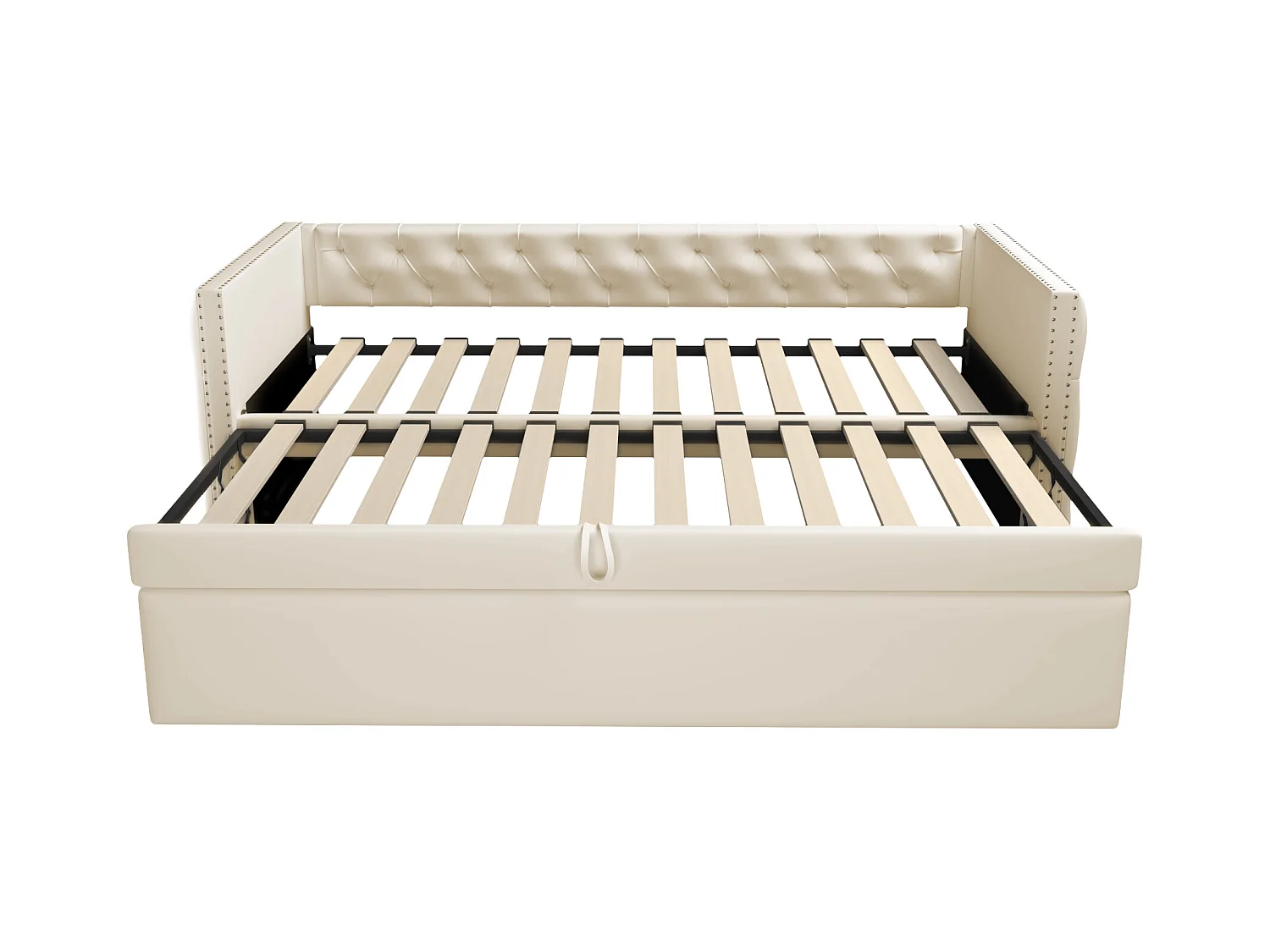 Letto estraibile imbottito in velluto - 90/180x200 cm - con rete a doghe - Beige