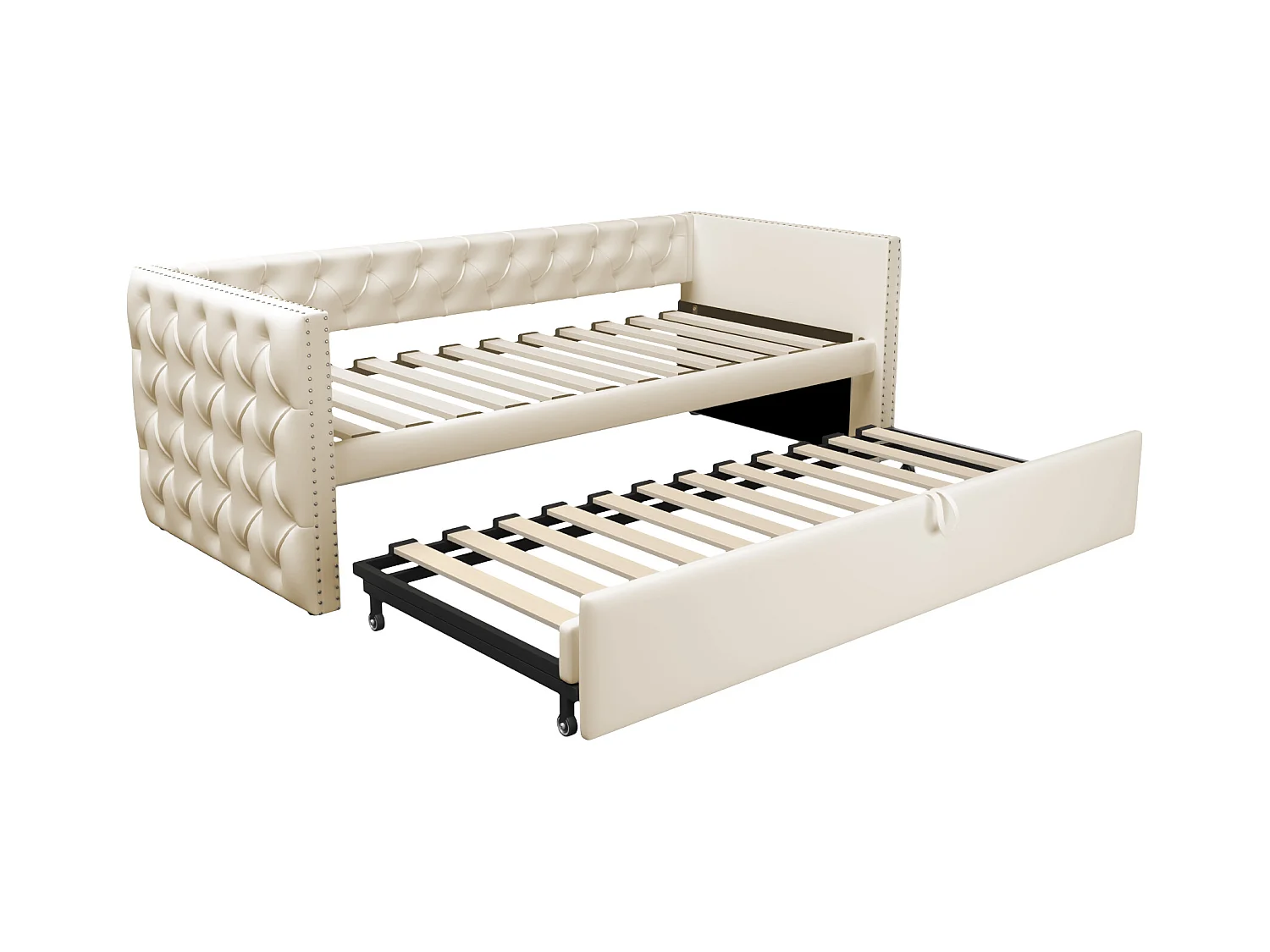 Letto estraibile imbottito in velluto - 90/180x200 cm - con rete a doghe - Beige