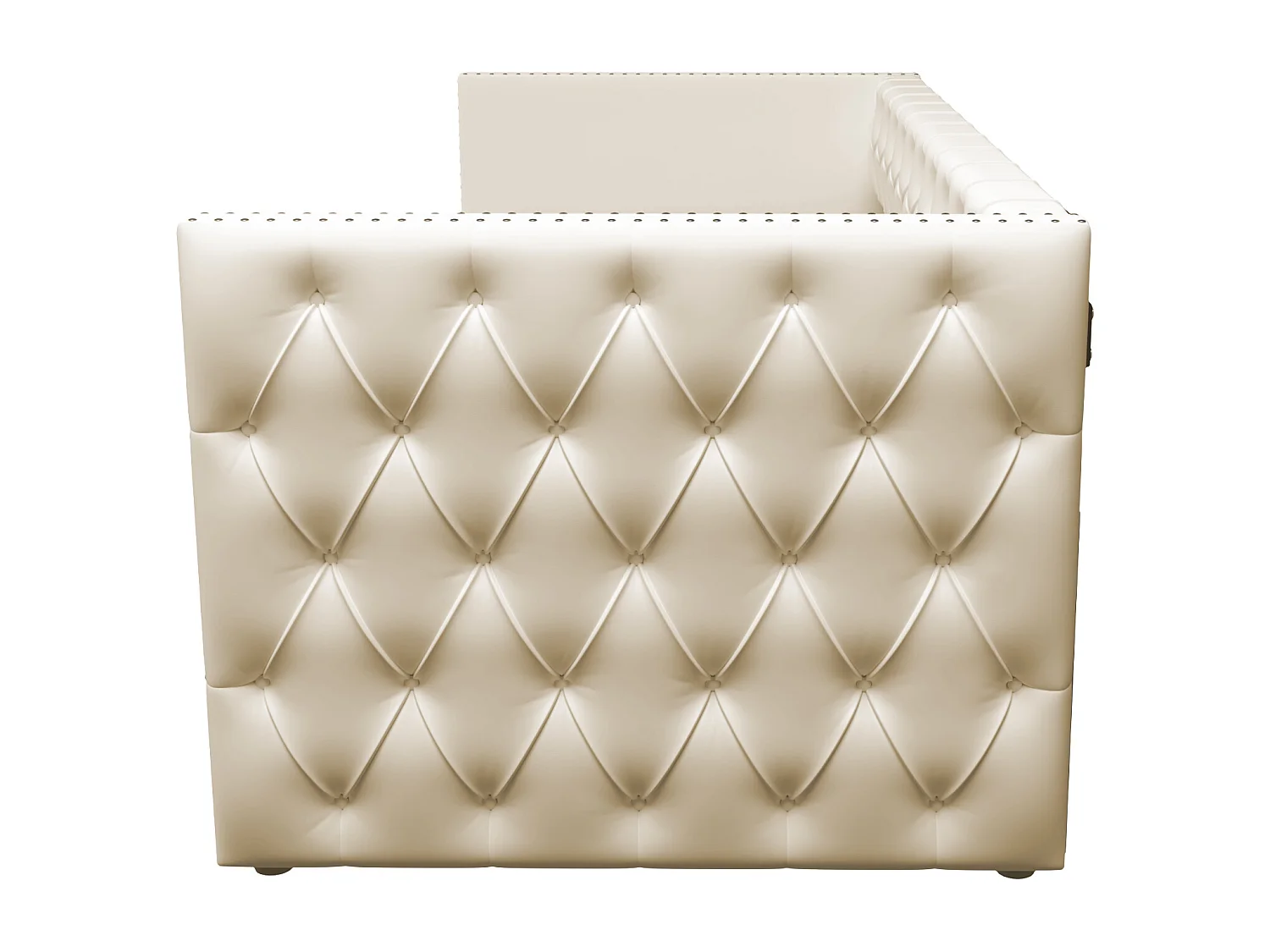 Lit gigogne rembourré en velours - 90/180x200 cm - avec sommier à lattes - Beige