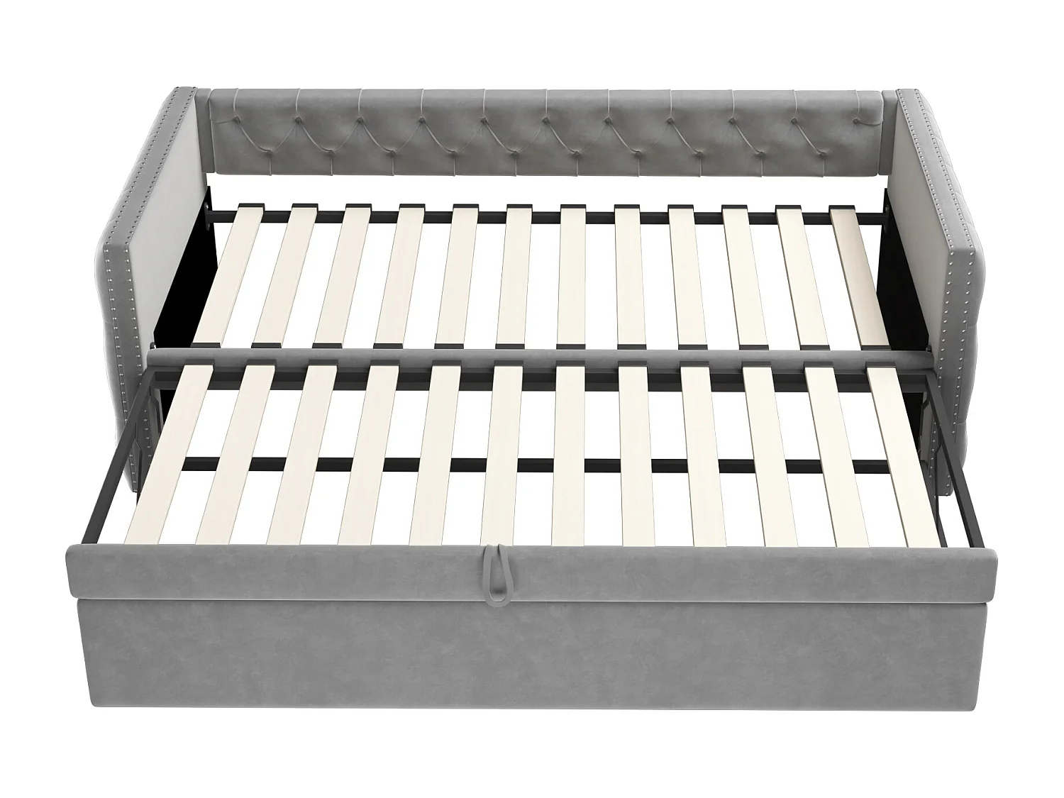 Cama nido tapizada en terciopelo - 90/180x200 cm - con somier de láminas - Gris claro