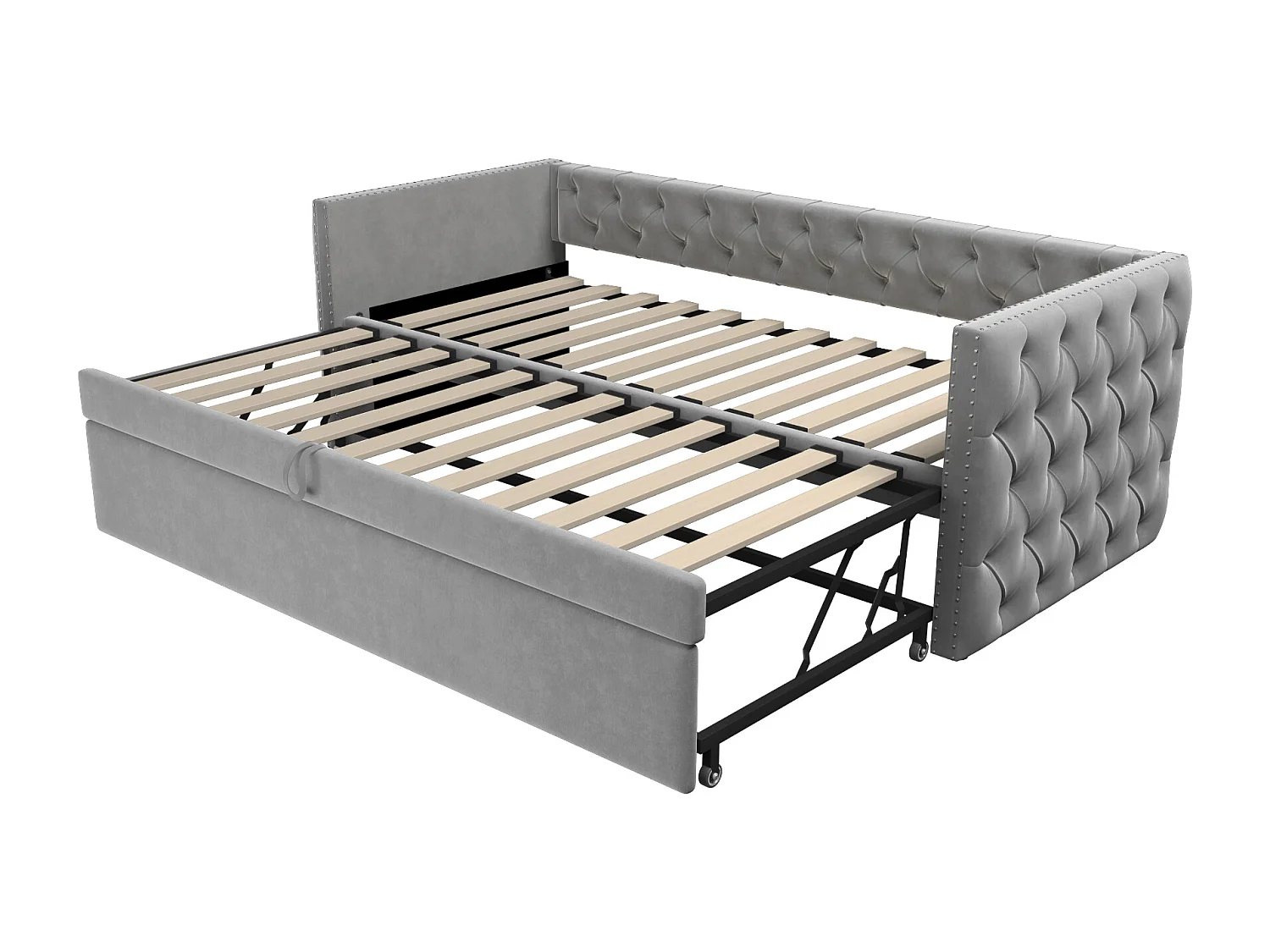Gestaag slaapbank in fluweel - 90/180x200 cm - Uittrekbaar bedframe - met lattenbodem - Lichtgrijs