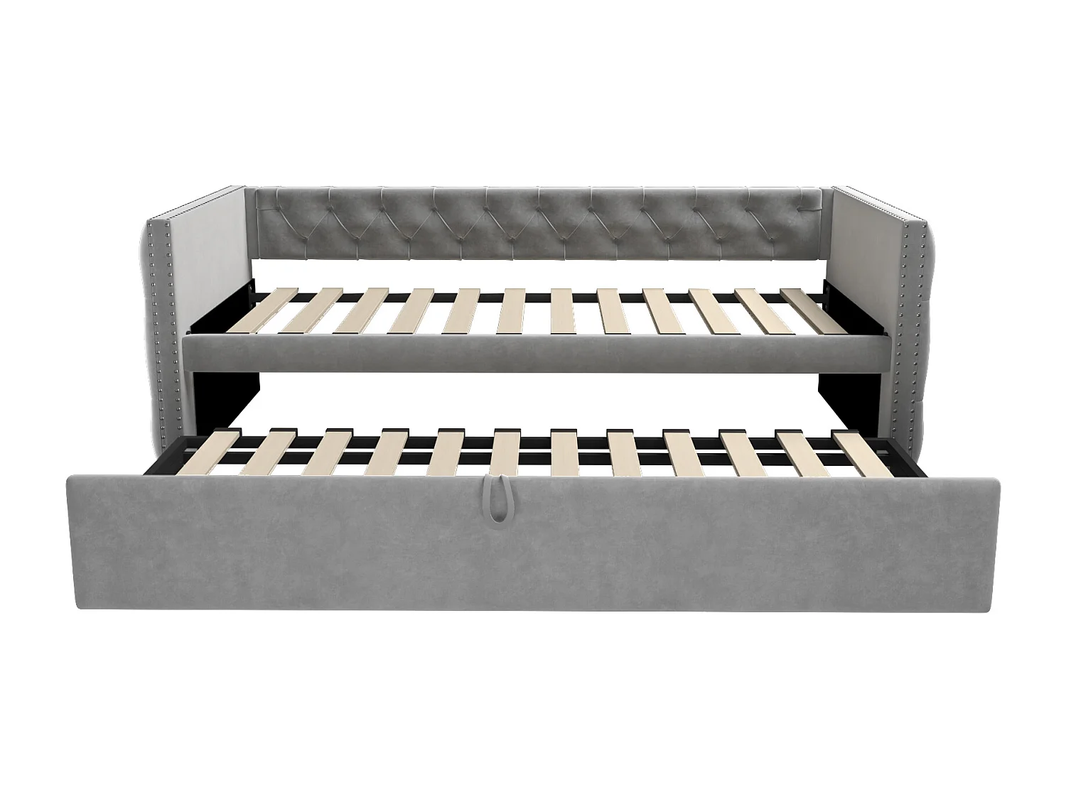 Gestaag slaapbank in fluweel - 90/180x200 cm - Uittrekbaar bedframe - met lattenbodem - Lichtgrijs