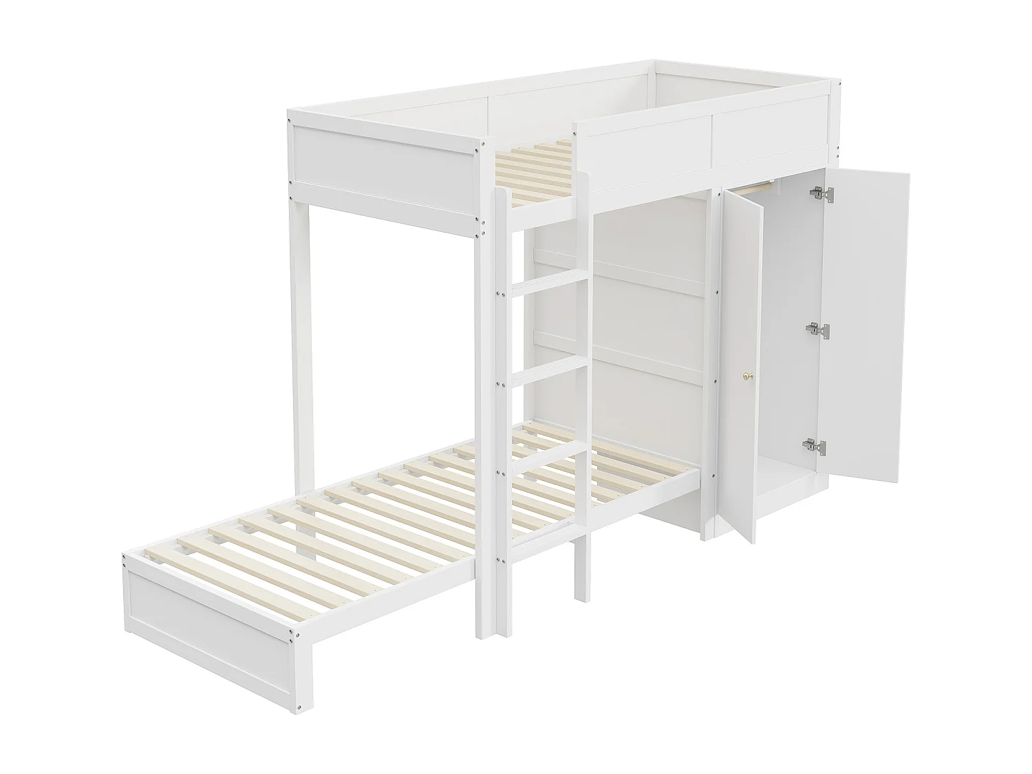 Beliche 90x200cm - com escada e roupeiro - 2 bases de ripas - Branco