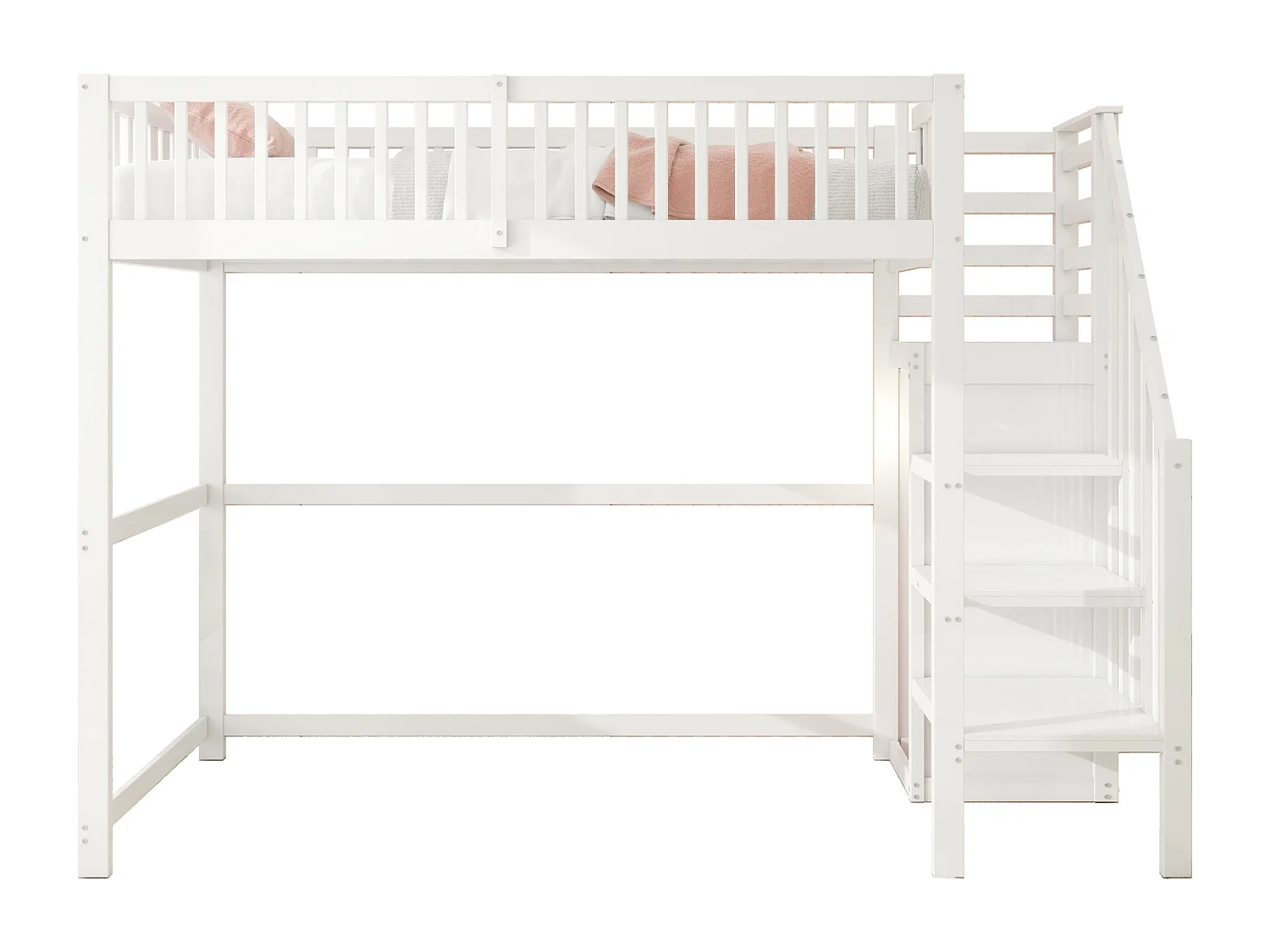 Lit mezzanine 90x200cm en bois - avec une armoire - Blanc