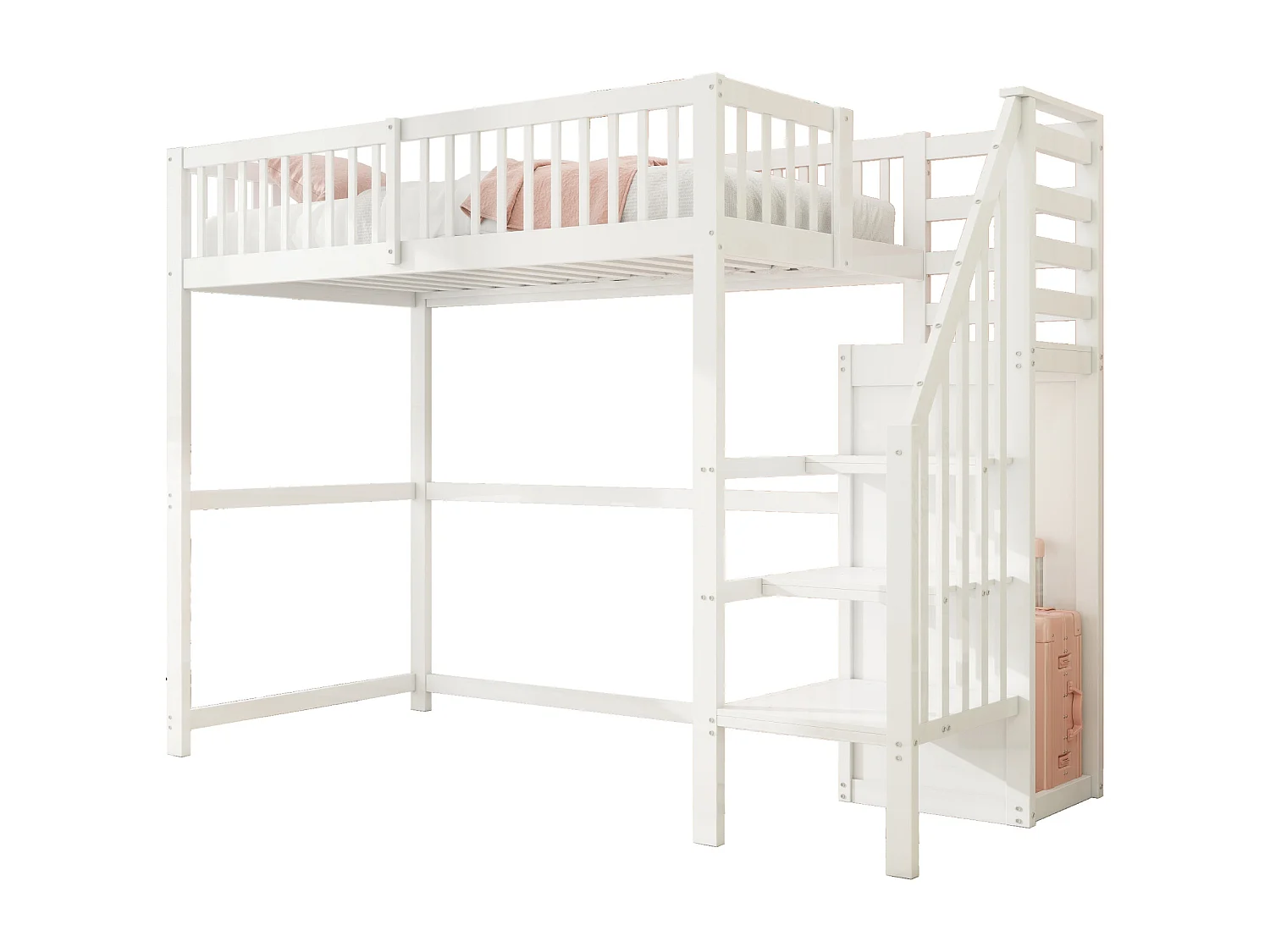 Lit mezzanine 90x200cm en bois - avec une armoire - Blanc