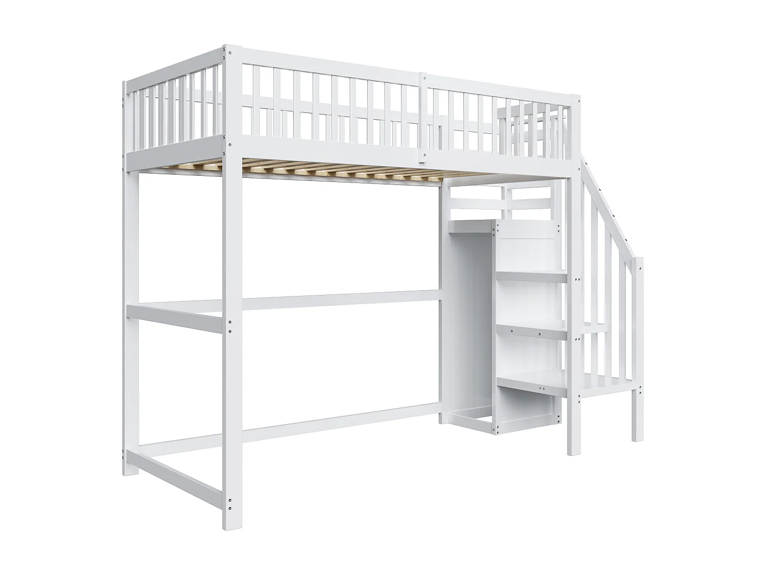 Lit mezzanine 90x200cm en bois - avec une armoire - Blanc