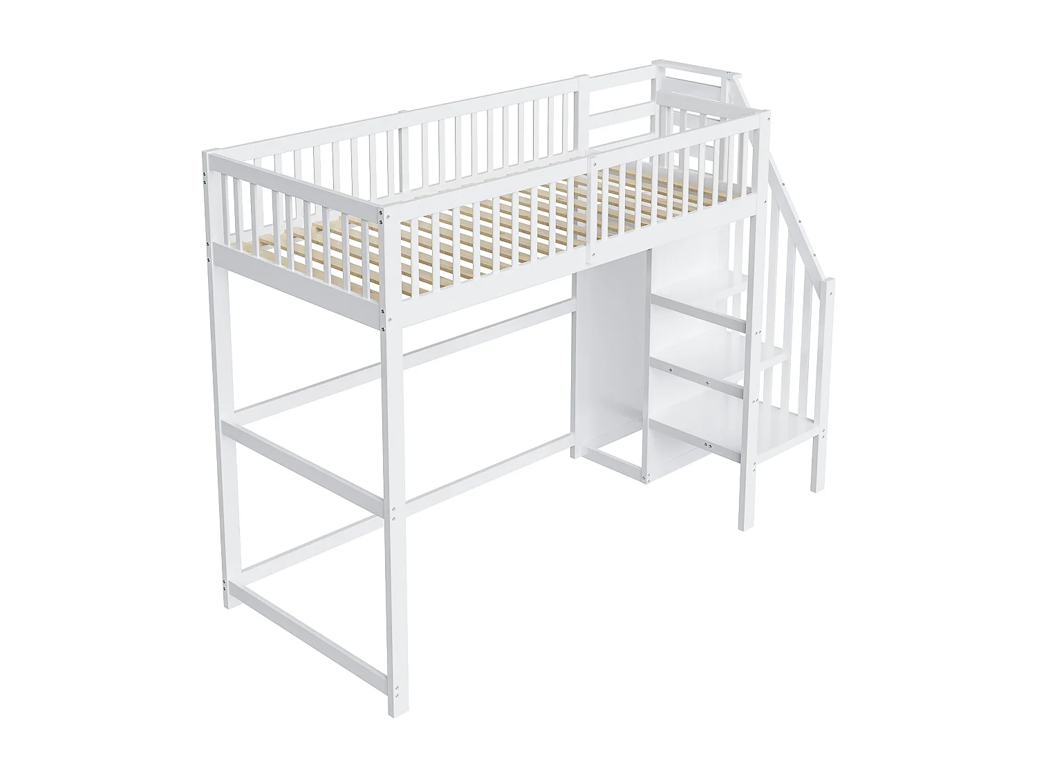 Lit mezzanine 90x200cm en bois - avec une armoire - Blanc