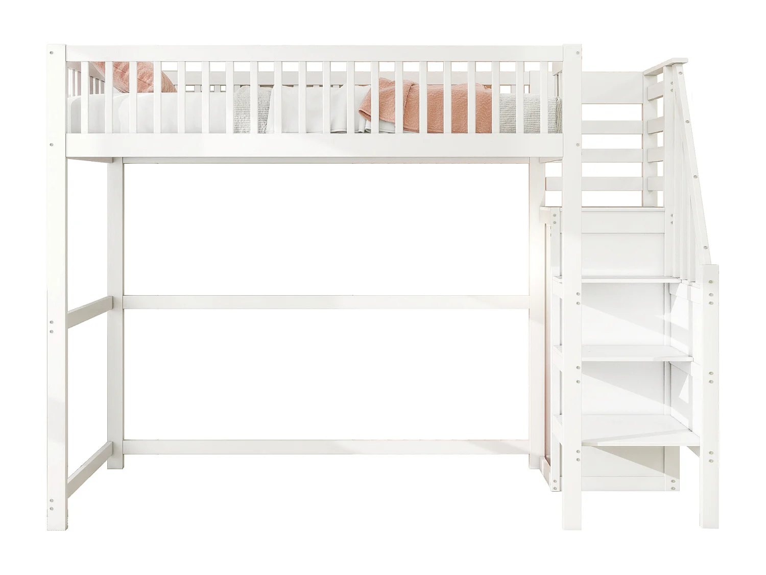 Lit mezzanine 90x200cm en bois - avec une armoire - Blanc