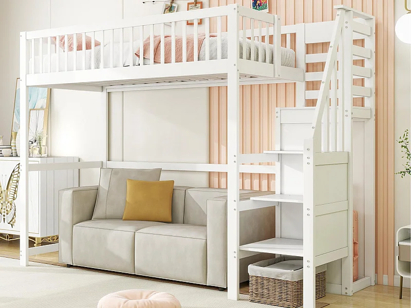 Letto soppalco in legno 90x200 cm - con armadio - Bianco