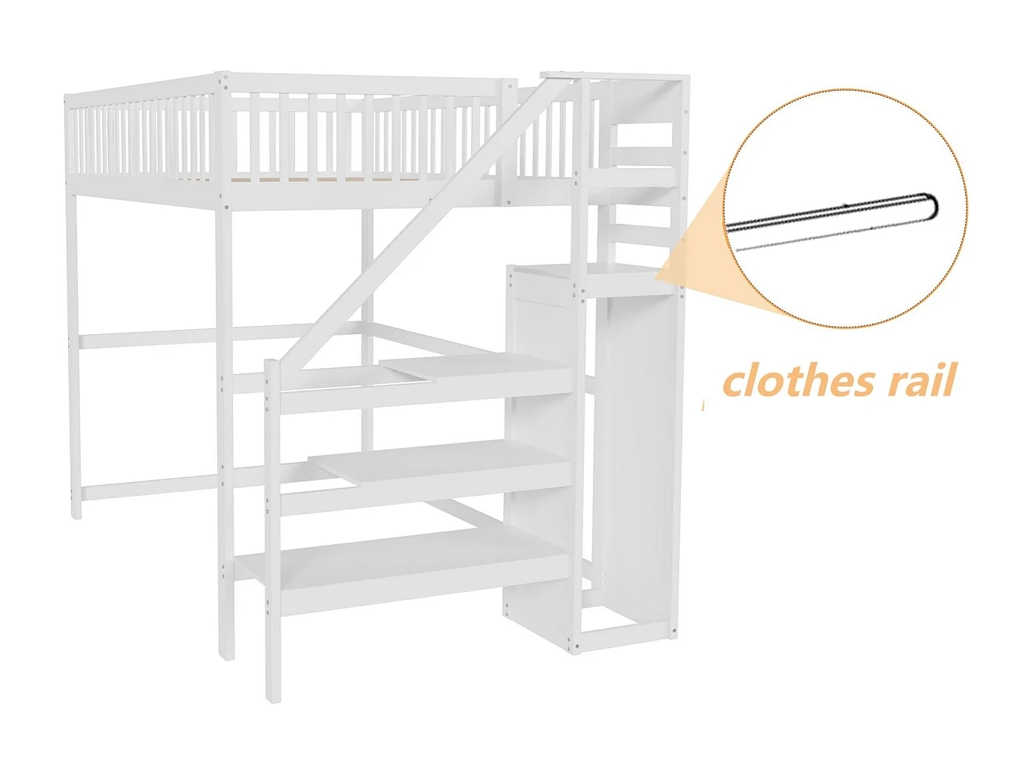 Lit mezzanine 140x200cm en bois - avec une armoire - Blanc