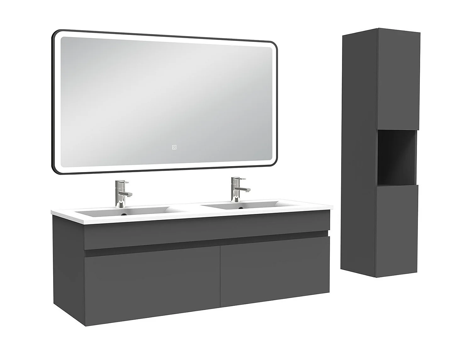 Meuble double vasque 120cm avec colonne + miroir lumineux 3 couleurs anthracite