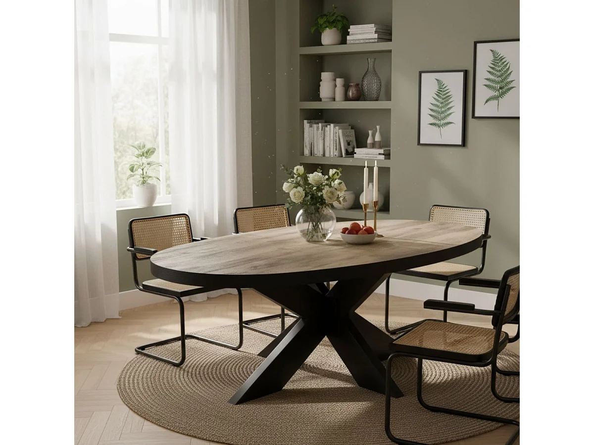 SCARLET - Table 200cm Aspect Bois Scarlet Oak Piètement Croisé Noir