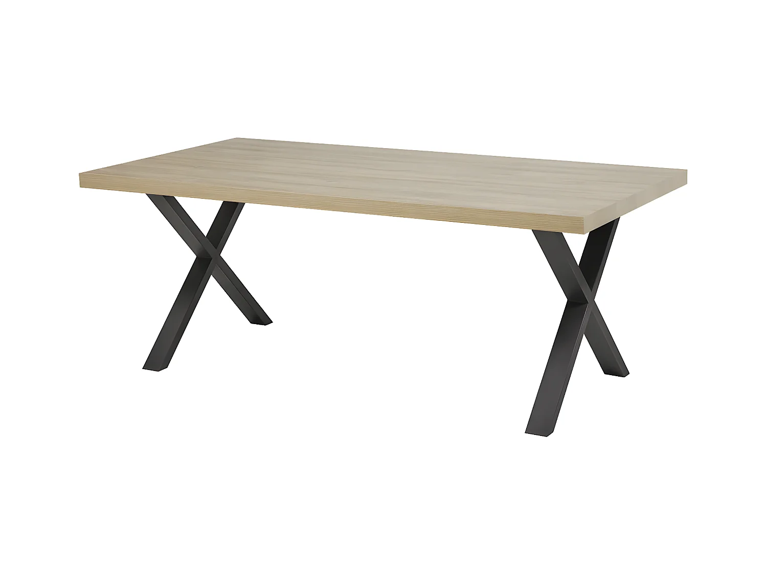 FRANK - Table 200cm Aspect Bois French Oak Piètement X Métal Noir
