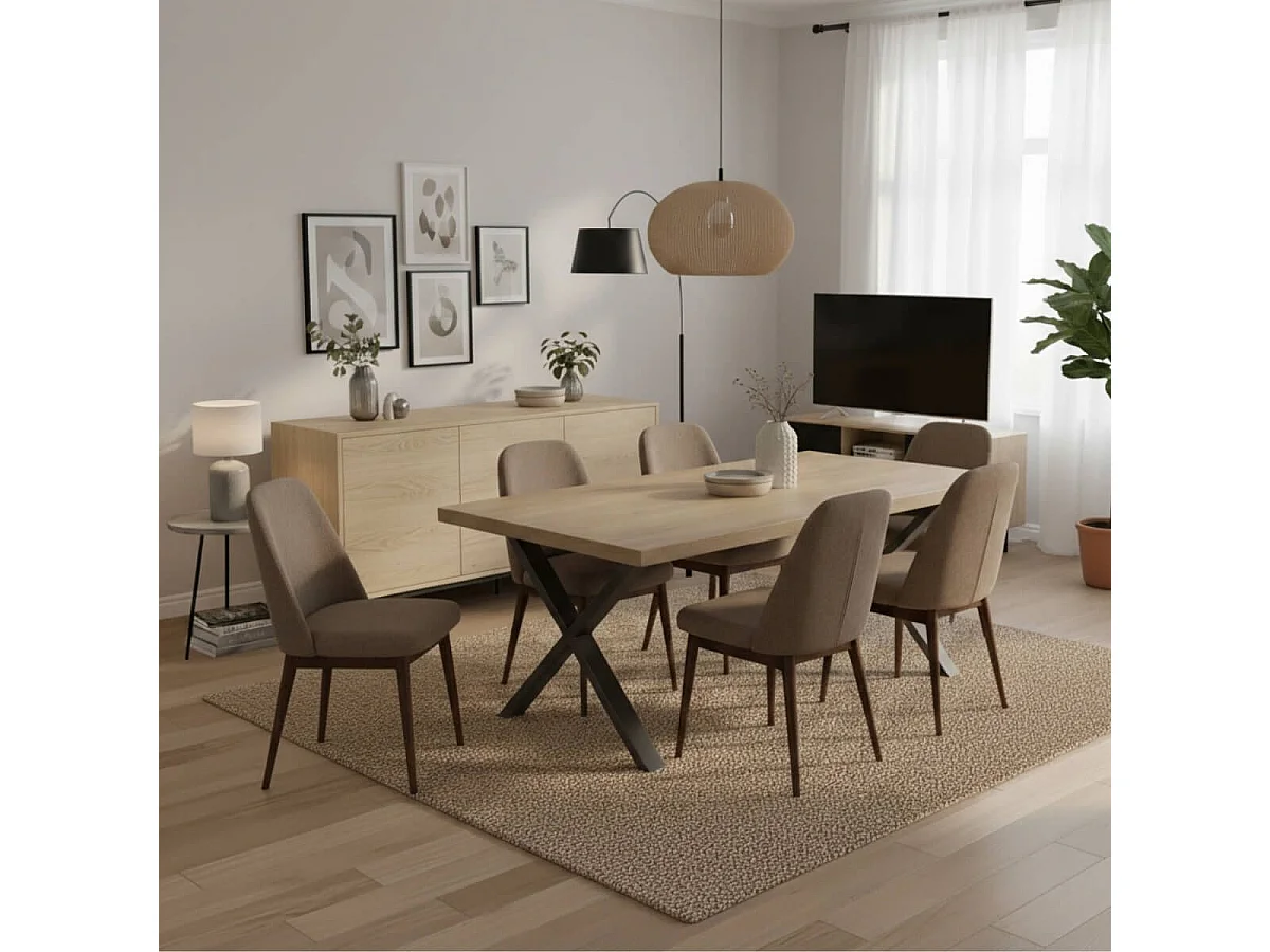 ARIZONA - Table 200cm Aspect Bois Arizona Oak Piètement X Métal Noir