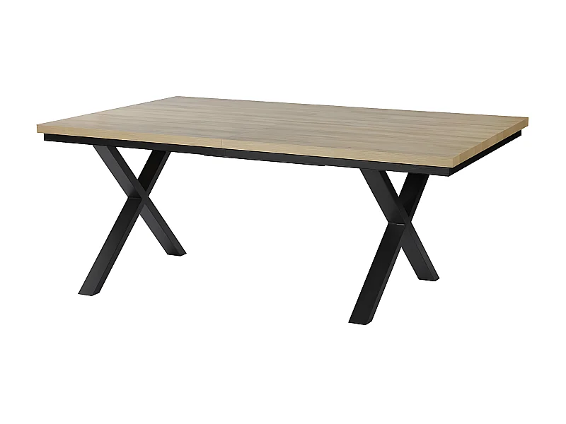 FRANK - Table Allongeable 190/250 Aspect Bois Chêne Clair Piètement Métal X