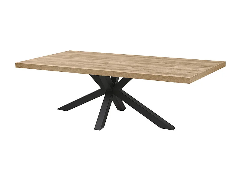 SCARLET - Table 230cm Aspect Bois Scarlet Oak Piètement Etoile Métal Noir