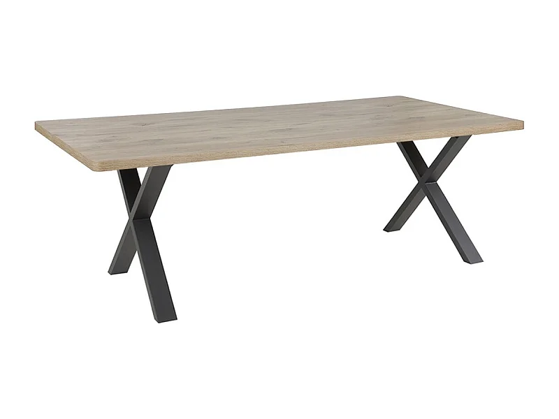CANYON - Table Repas Coins Arrondis 200cm Aspect Bois Piètement X Métal Noir