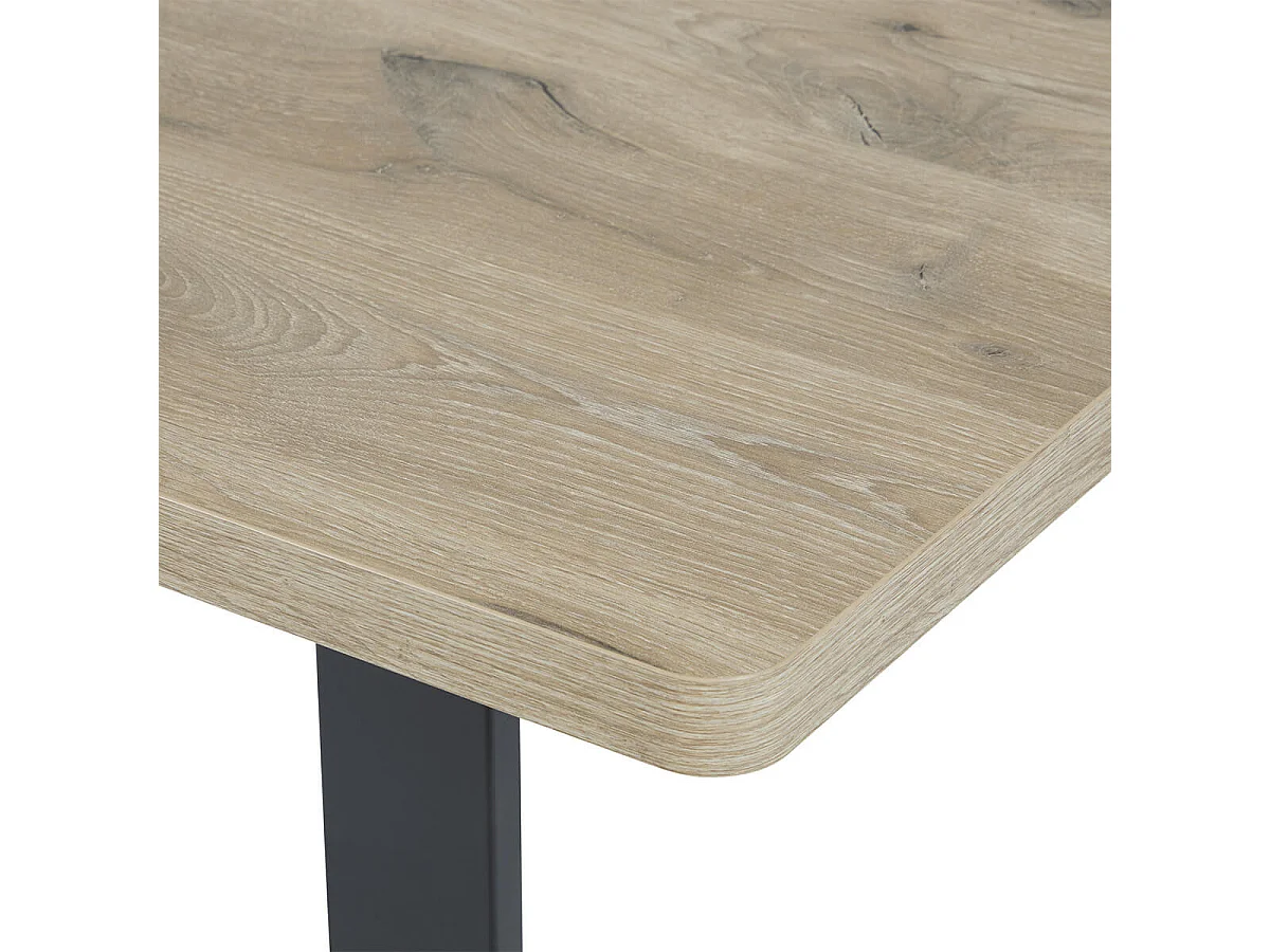 CANYON - Table Repas Coins Arrondis 200cm Aspect Bois Piètement X Métal Noir