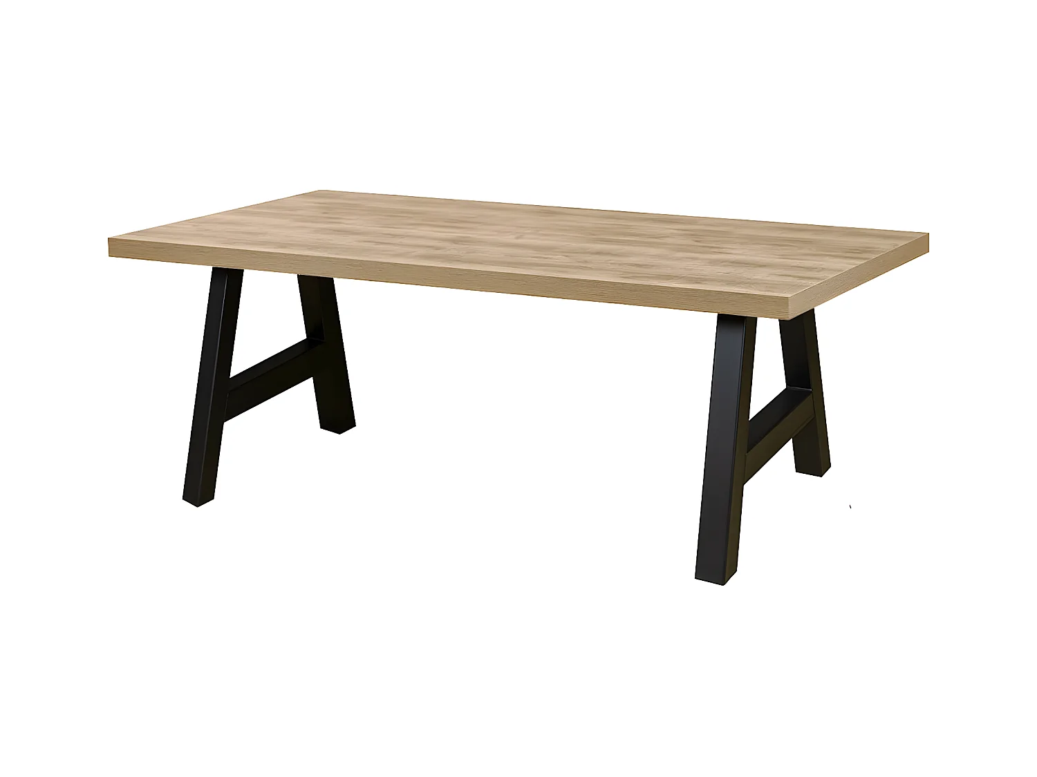 SCARLET - Table 230cm Aspect Bois Scarlet Oak Piètement Country Métal Noir