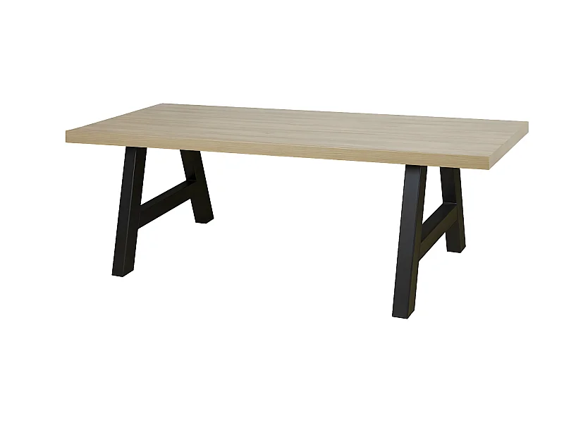 FRANK - Table 200cm Aspect Bois French Oak Piètement Country Métal Noir