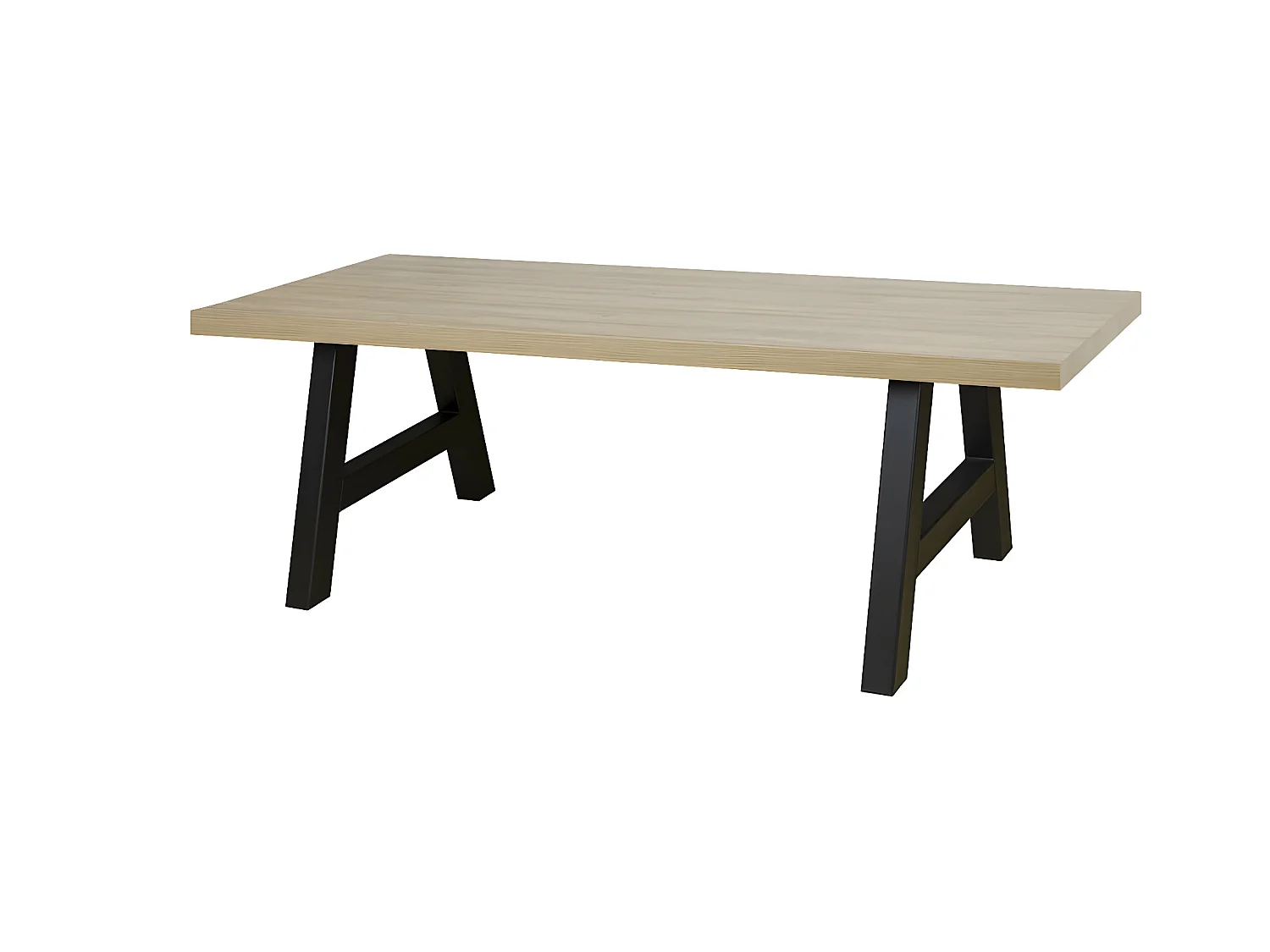 FRANK - Table 200cm Aspect Bois French Oak Piètement Country Métal Noir