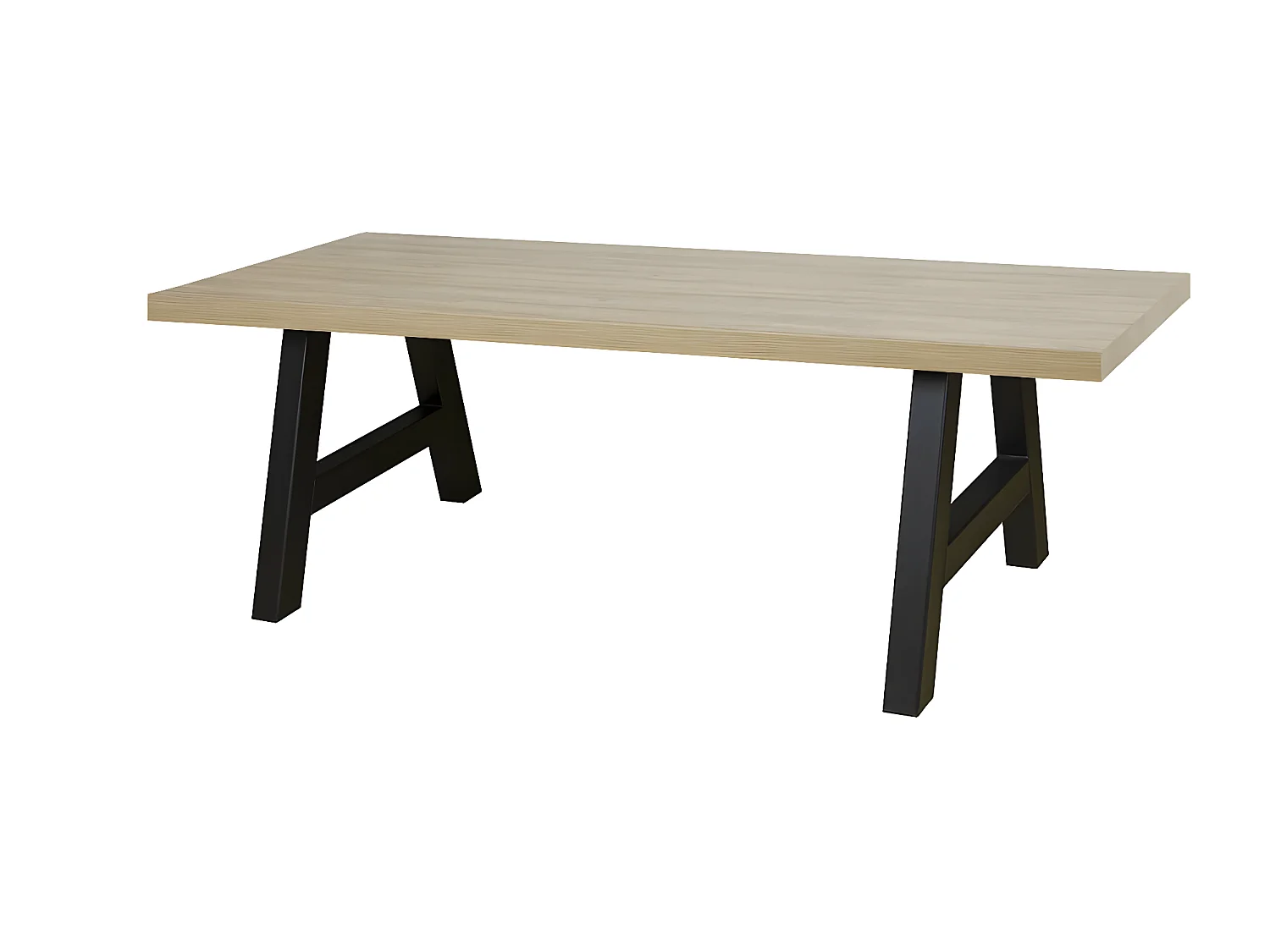 FRANK - Table 170cm Aspect Bois French Oak Piètement Country Métal Noir