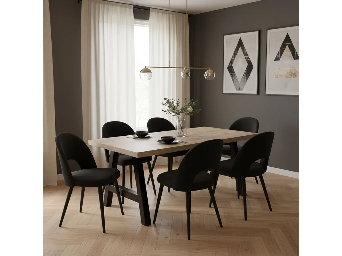 CANYON - Table Rectangulaire 200cm Aspect Bois Piètement A Métal Noir