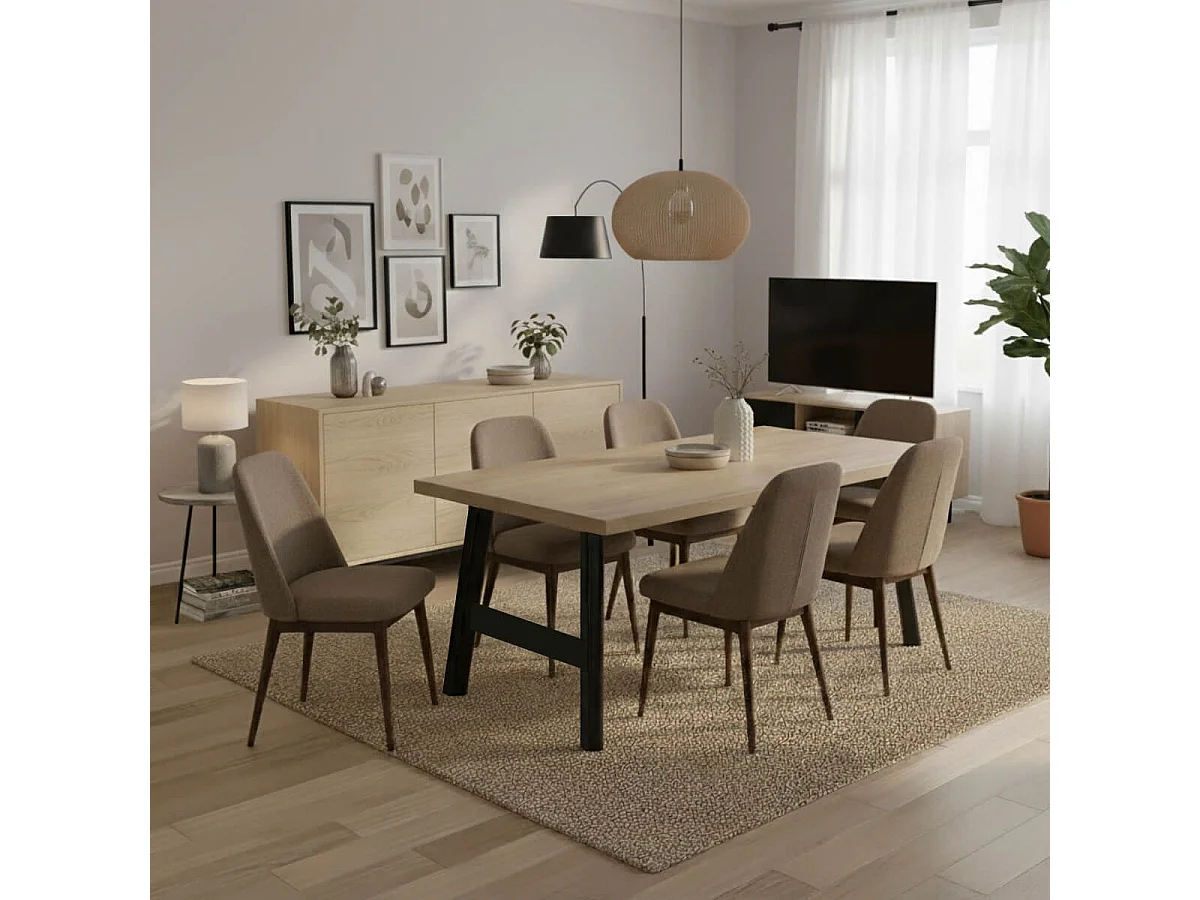 ARIZONA - Table 230cm Aspect Bois Arizona Oak Piètement Country Métal Noir