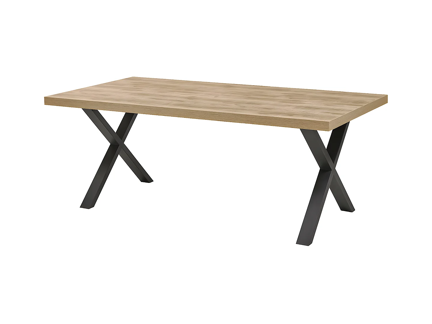 SCARLET - Table 230cm Aspect Bois Scarlet Oak Piètement X Métal Noir