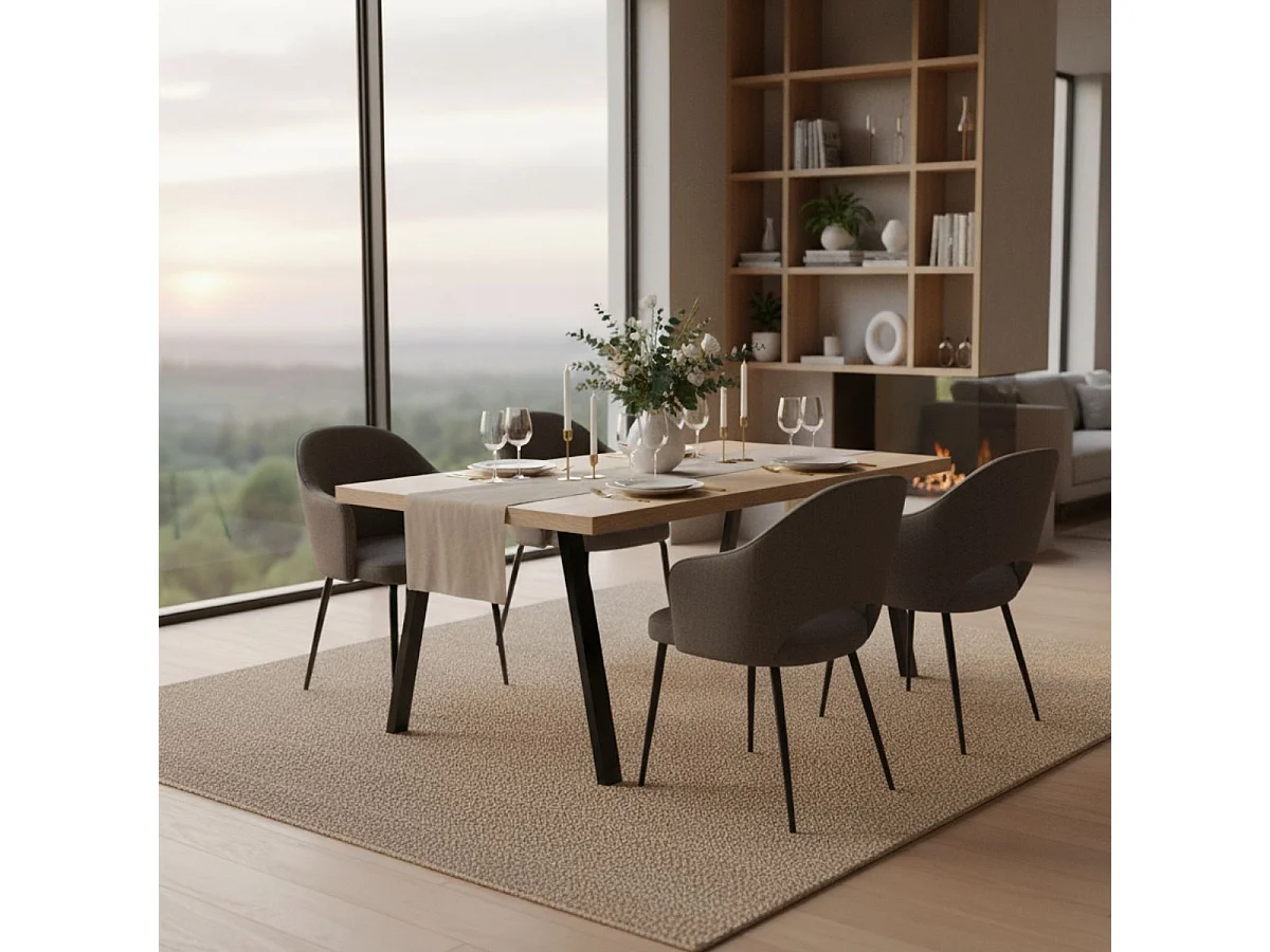 SCARLET - Table 230cm Aspect Bois Scarlet Oak Piètement A Métal Noir