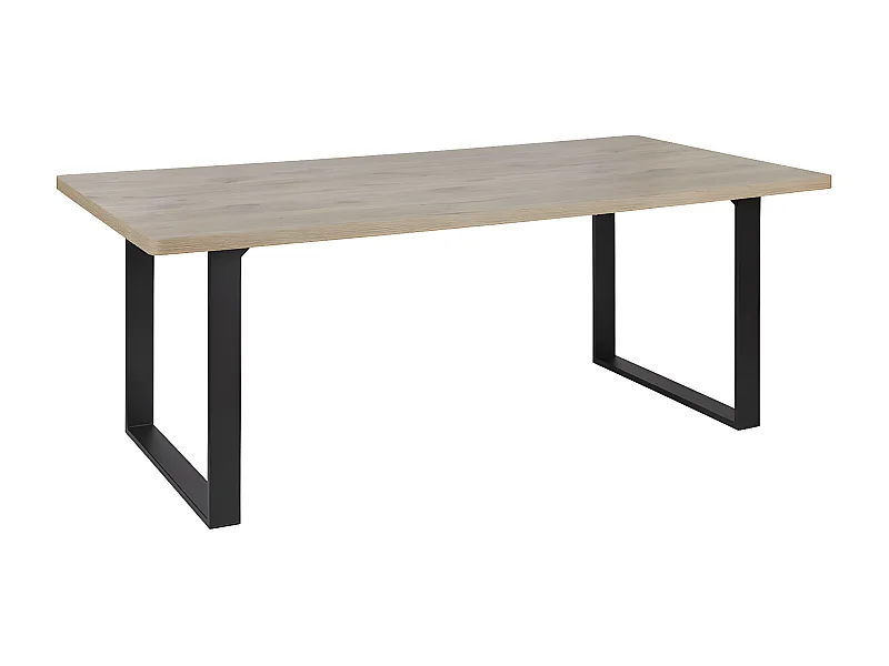 CANYON - Table Repas Coins Arrondis 200cm Aspect Bois Piètement U Métal Noir