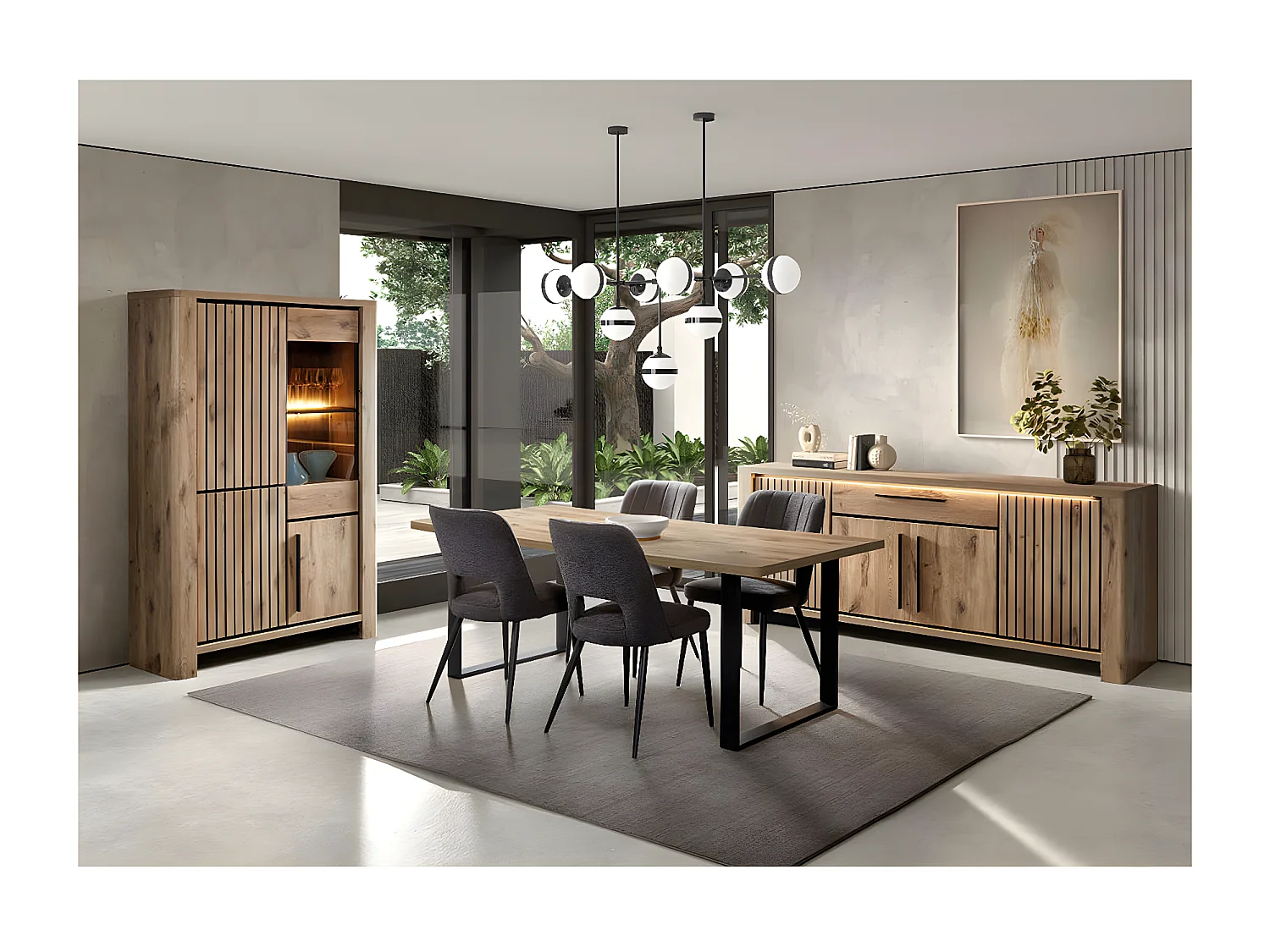 CANYON - Table Repas Coins Arrondis 200cm Aspect Bois Piètement U Métal Noir