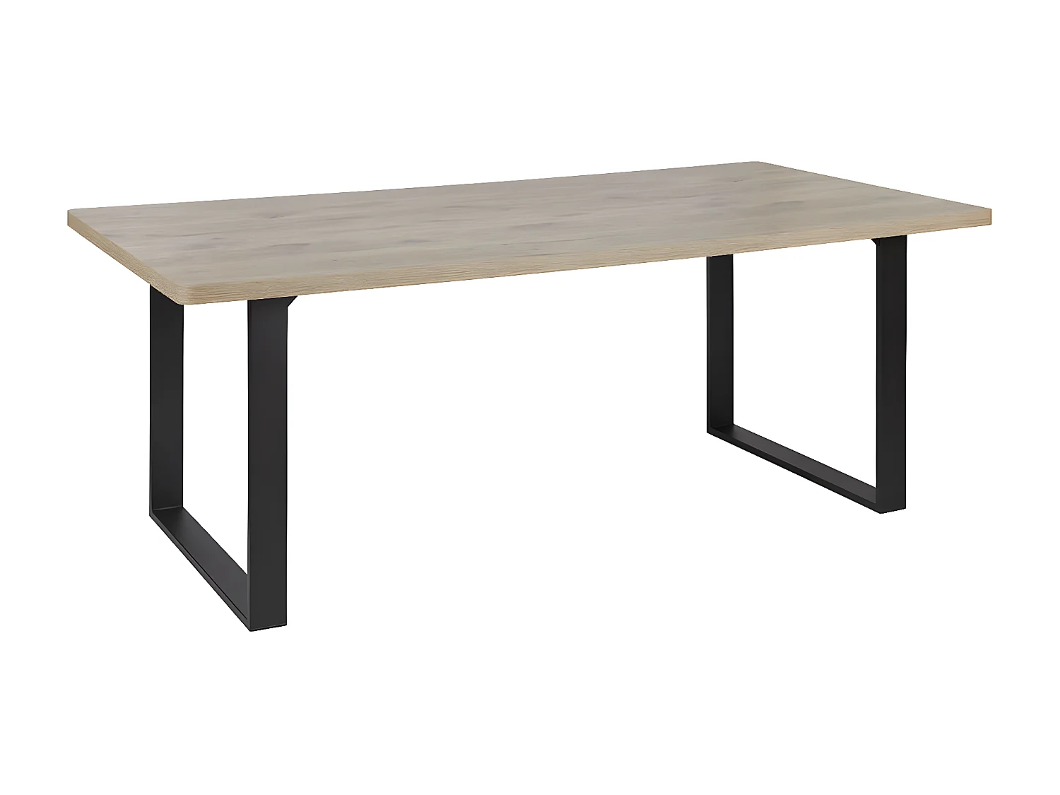 CANYON - Table Repas Coins Arrondis 200cm Aspect Bois Piètement U Métal Noir