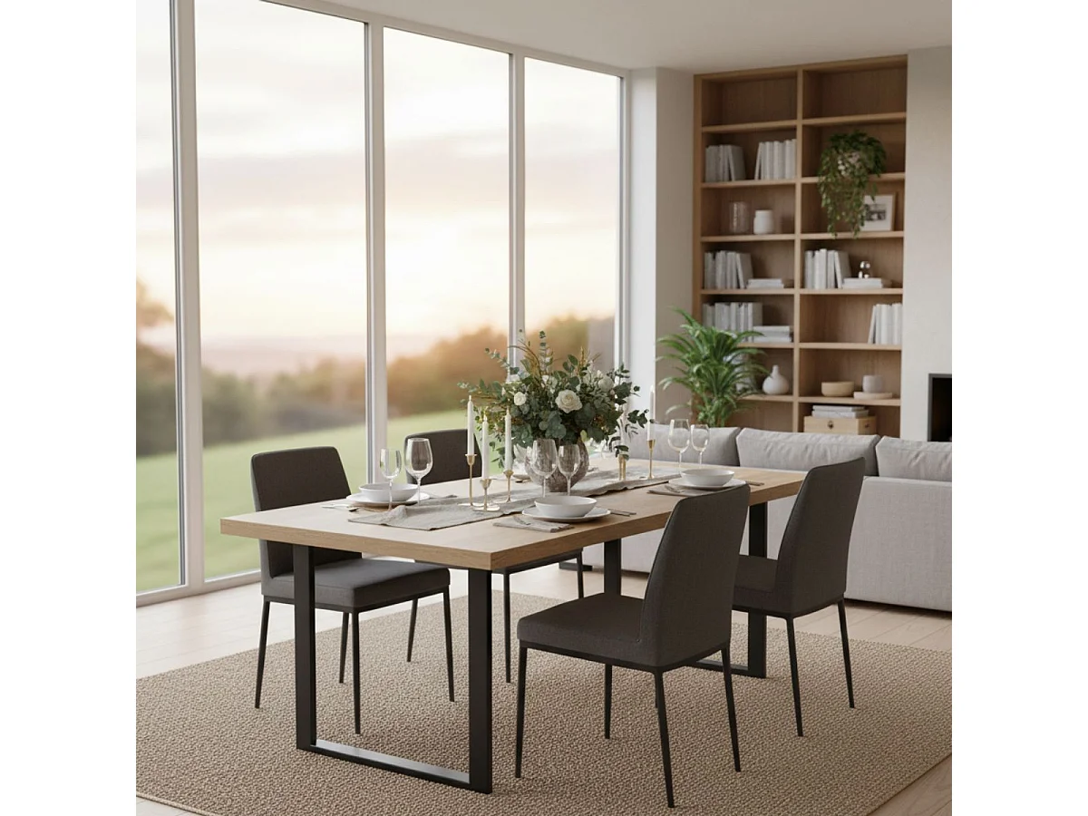 SCARLET - Table 230cm Aspect Bois Scarlet Oak Piètement U Métal Noir