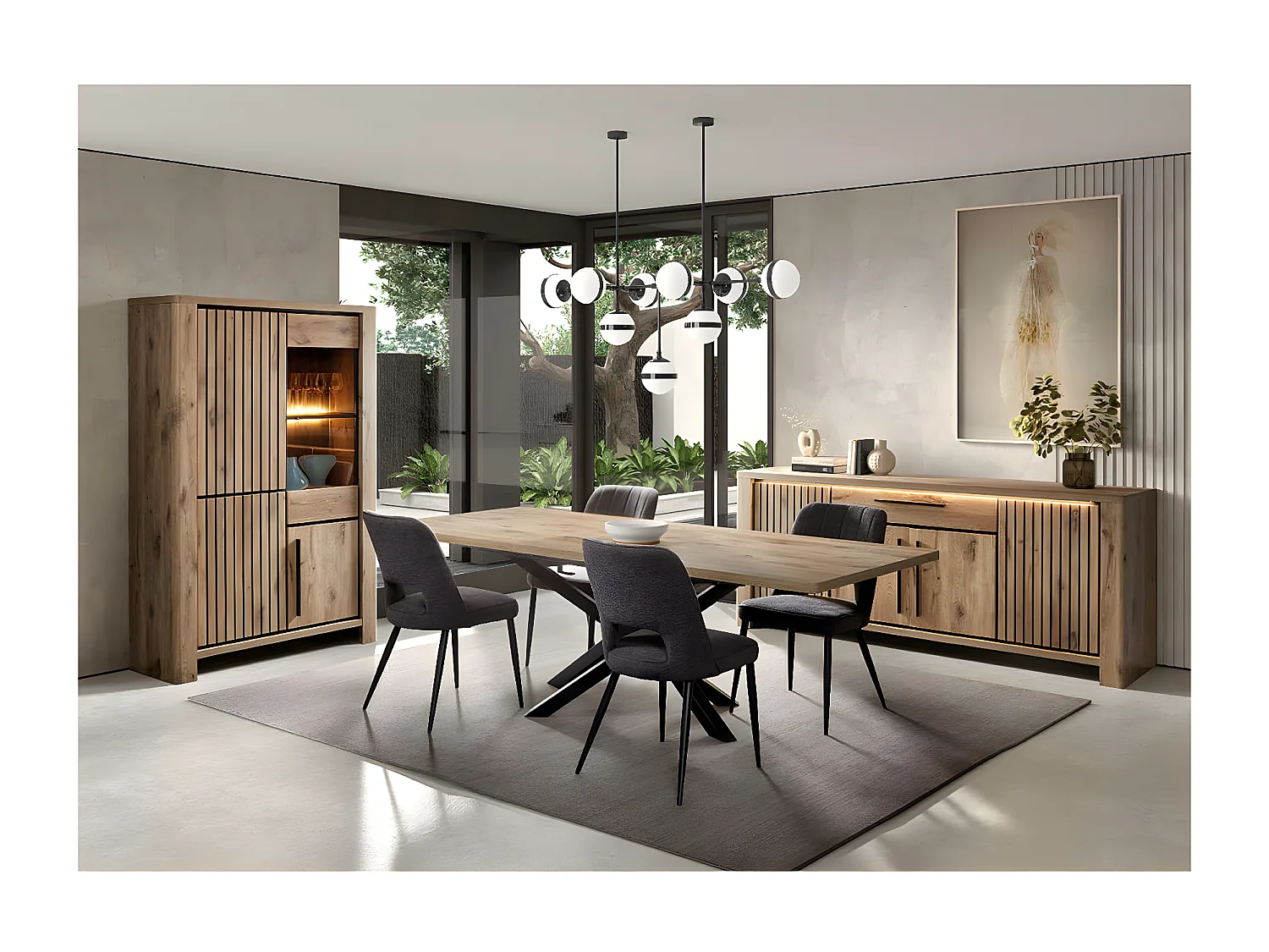 CANYON - Table Repas Allongeable 200cm Aspect Bois Piètement Métal Noir