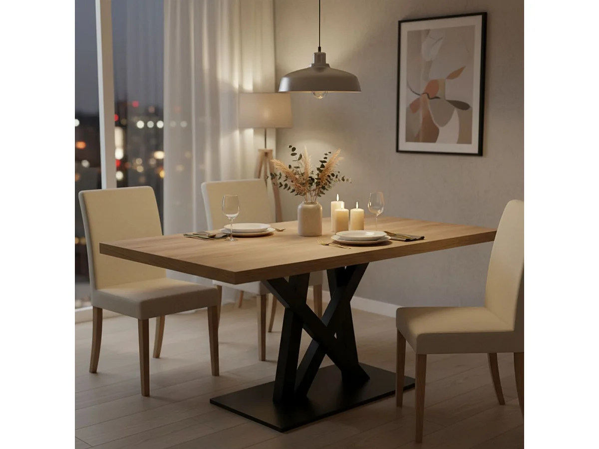 SCARLET - Table 170cm Aspect Bois Scarlet Oak Piètement Croisé Noir