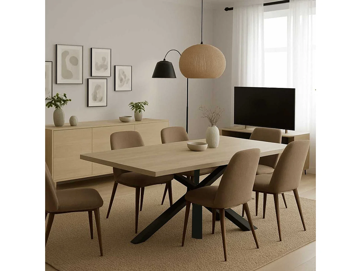 ARIZONA - Table 170cm Aspect Bois Arizona Oak Piètement Etoile Métal Noir