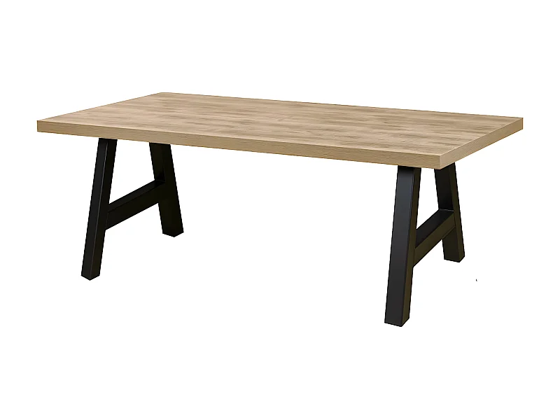 SCARLET - Table 200cm Aspect Bois Scarlet Oak Piètement Country Métal Noir