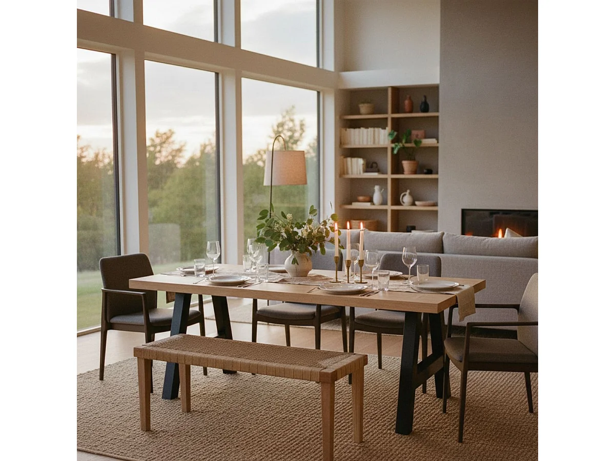 SCARLET - Table 200cm Aspect Bois Scarlet Oak Piètement Country Métal Noir