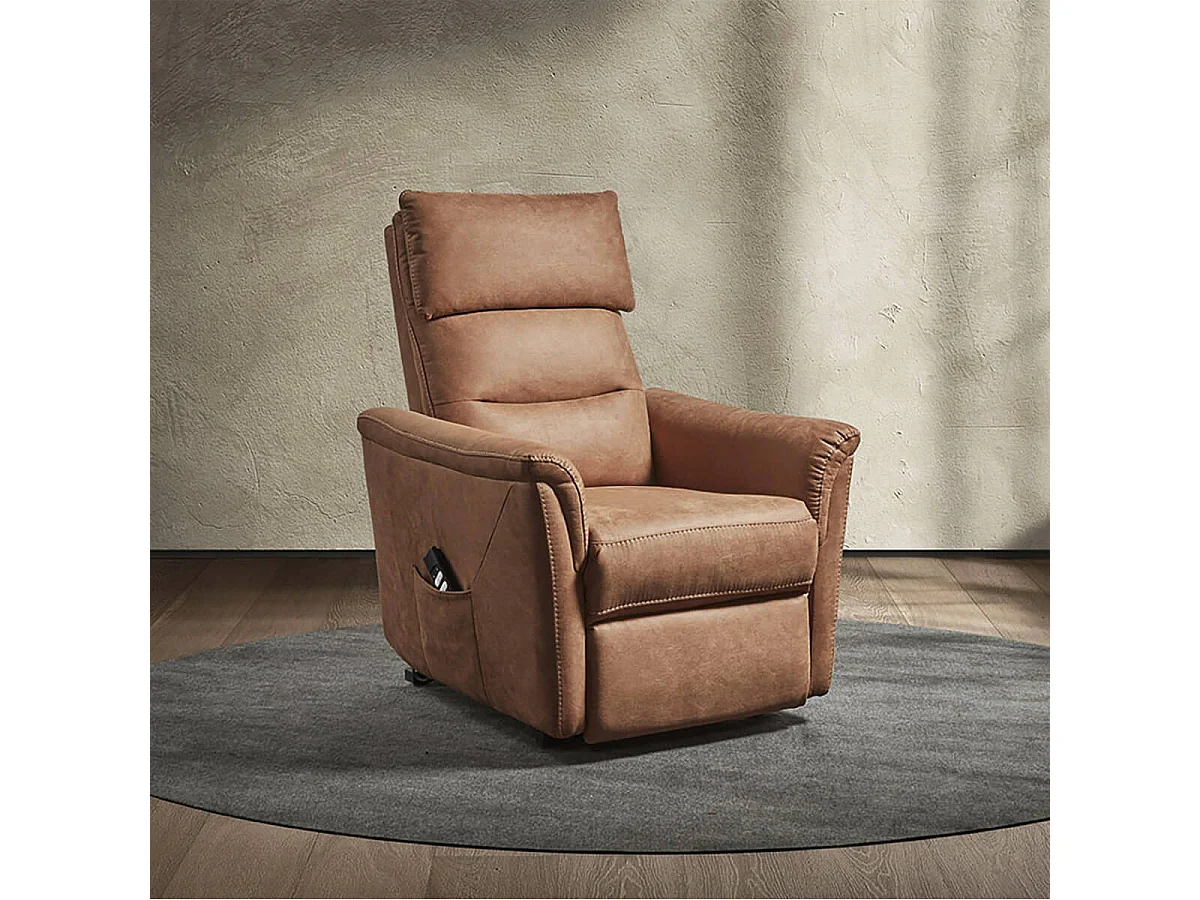 HORACE - Fauteuil Relax Electrique Releveur Tissu Cognac