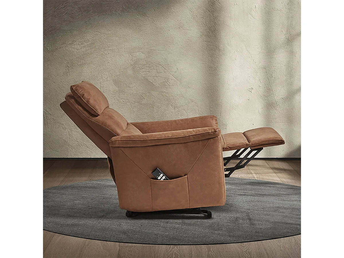 HORACE - Fauteuil Relax Electrique Releveur Tissu Cognac