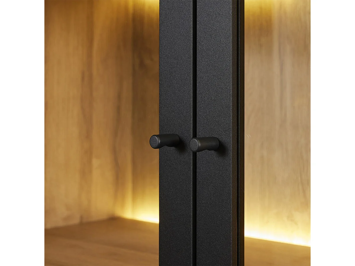 LORENZO - Bibliothèque 8 Portes avec Leds Aspect Bois Chêne Clair Finition Frank