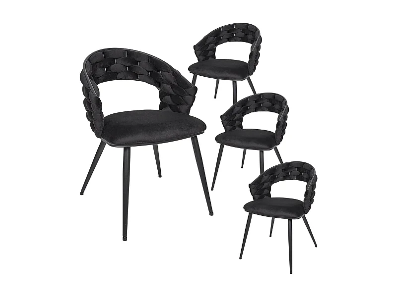 OSCAR - Lot de 4 Chaises en Velours Noir Pieds Métal Noir