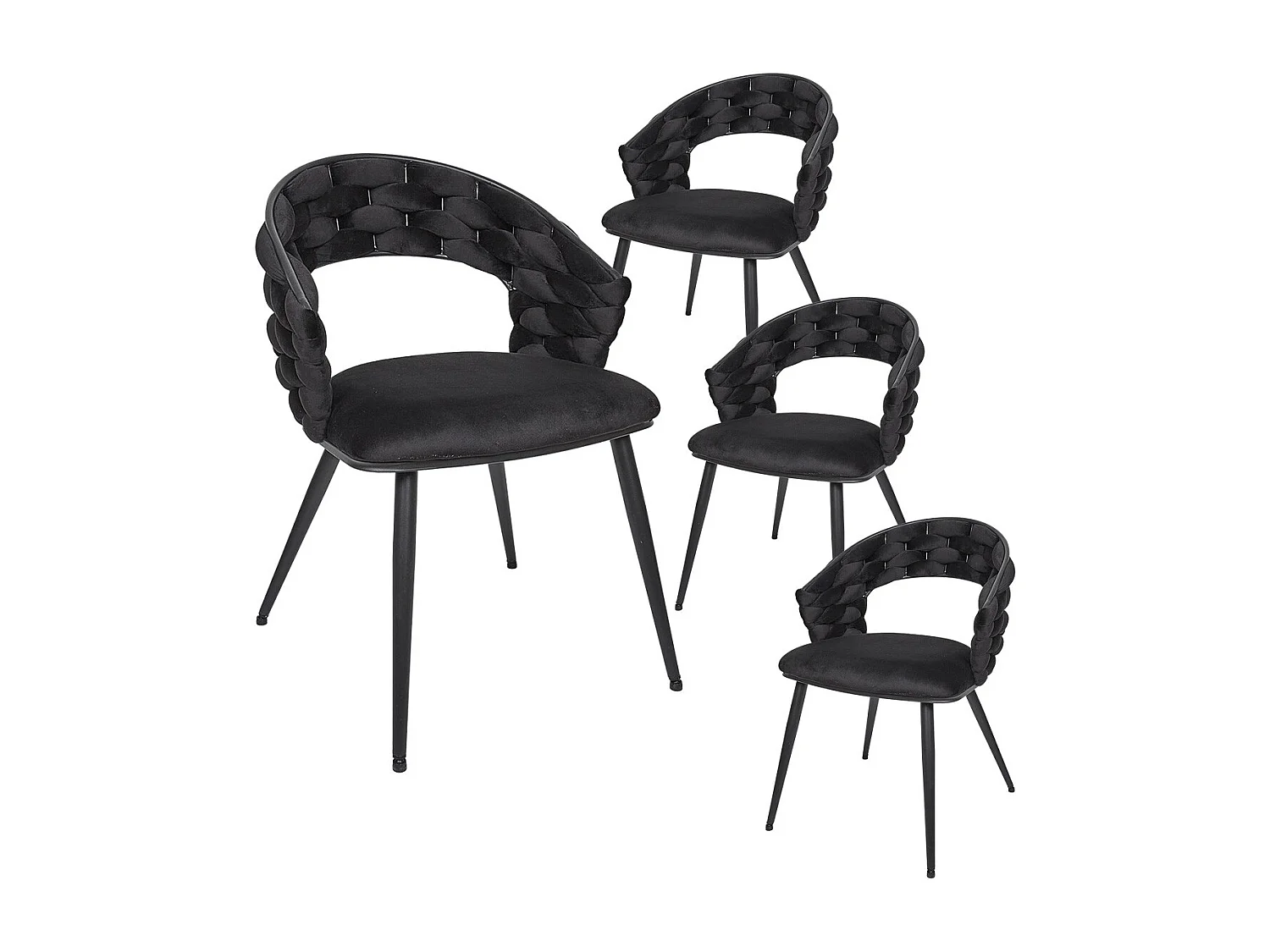 OSCAR - Lot de 4 Chaises en Velours Noir Pieds Métal Noir