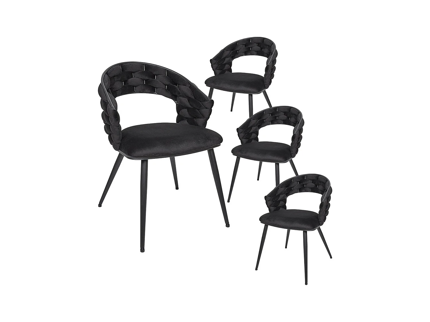 OSCAR - Lot de 4 Chaises en Velours Noir Pieds Métal Noir