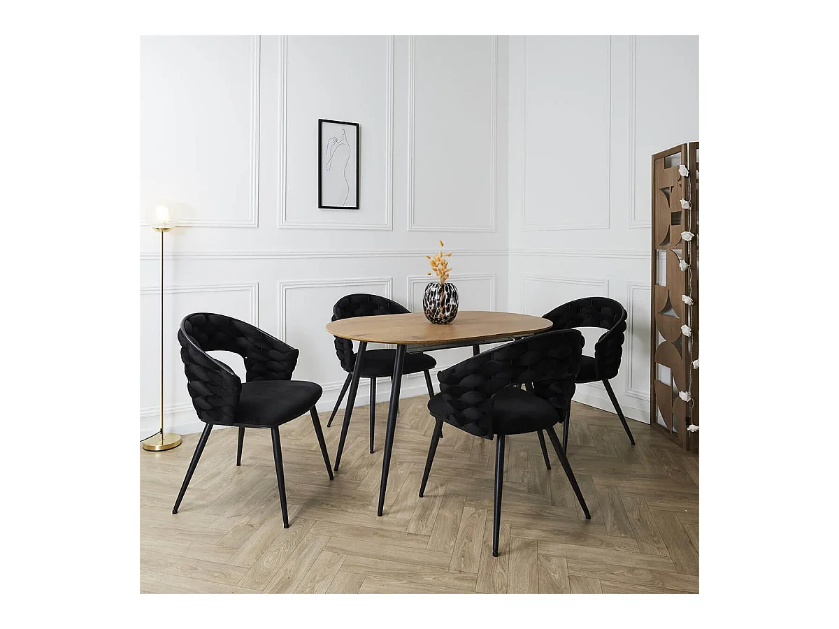 OSCAR - Lot de 4 Chaises en Velours Noir Pieds Métal Noir