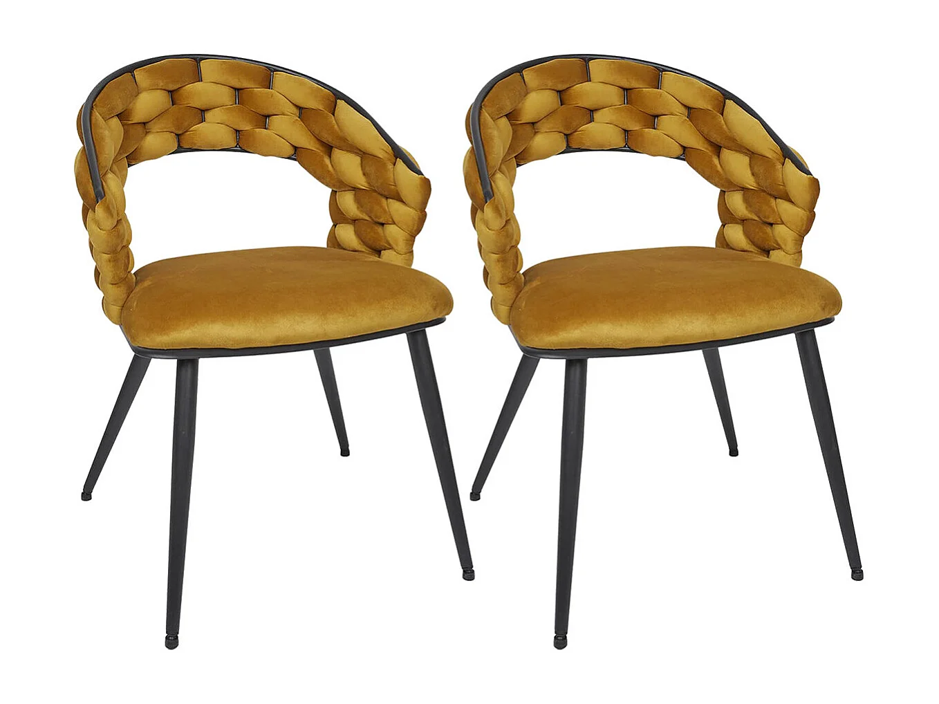 OSCAR - Lot de 6 Chaises en Velours 2 Bleues 2 Jaunes 2 Noires Pieds Métal Noir