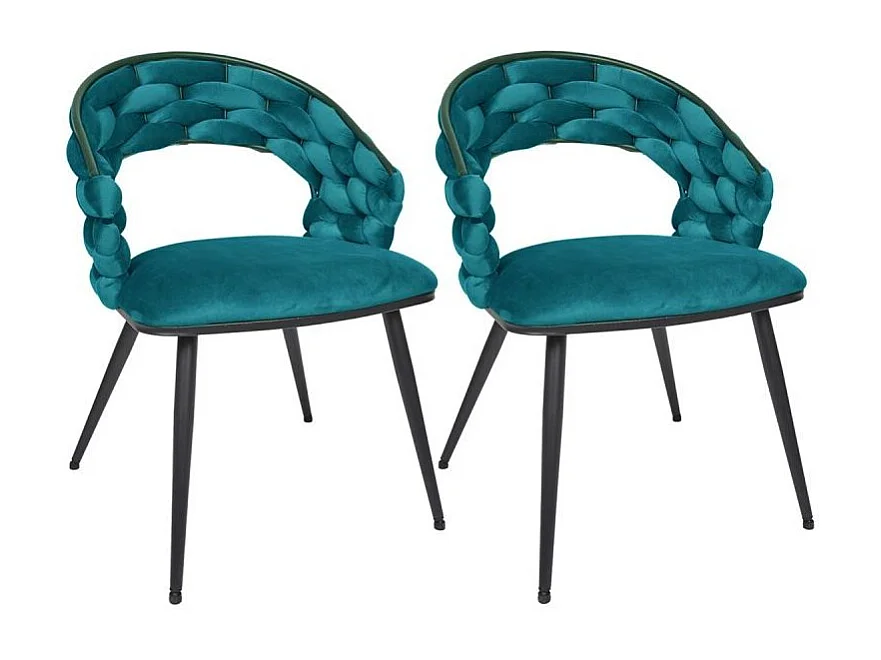 OSCAR - Lot de 6 Chaises en Velours 2 Bleues 2 Jaunes 2 Noires Pieds Métal Noir