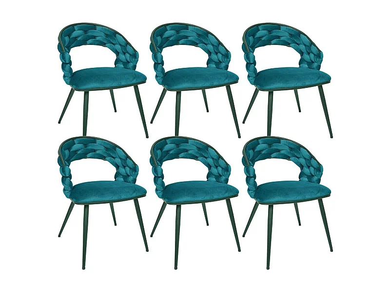 OSCAR - Lot de 6 Chaises en Velours Bleu Canard Pieds Métal Noir